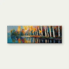Panoramic Birch Forest Lake Landscape Canvas Print Wall Art Home Decor