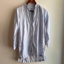 Uniqlo Ines de la Fressange Pintuck Linen Tunic Shirt Light Blue Small Excellent