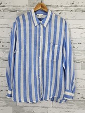 H M Long Sleeves Button Up Blue Striped 100% ...