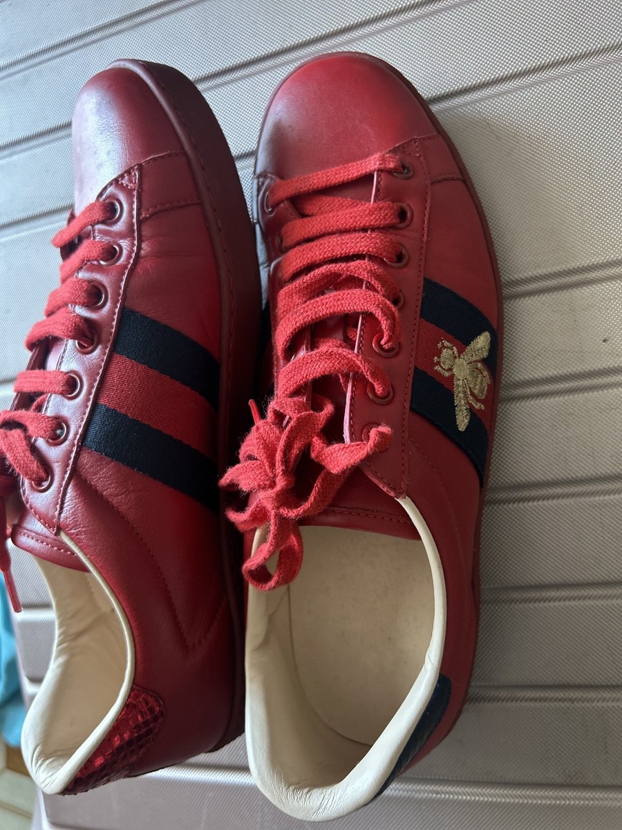 GUCCI クジラ刺繍 ナロータイ レッド 7cm パーティ GG 蜂 Gucci Ace Embroidered Red Bee Authentic, Mens size 7.5 US | eBay