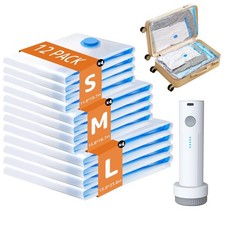 12 Pack Vacuum Bags for Travel with Rechargeable Pump, Carry-On Compression B...