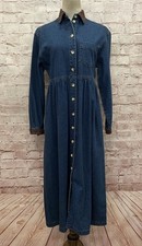 Vintage Ty Wear Denim Shirt Dress Women Petite Blue Midi Modest Cottage Prairie