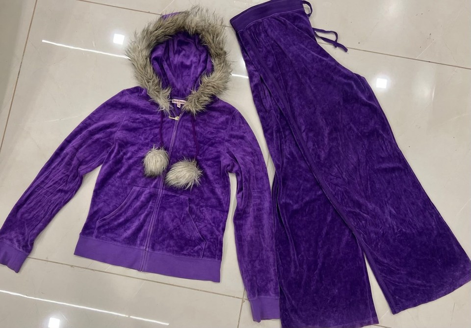Juicy Couture Women’s Purple Velour 2pc Hooded Zip Tracksuit Set M
