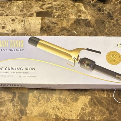 Hot Tools Pro Signature 1 1/4 in Curling Iron, Adjustable Heat, Gold/Black