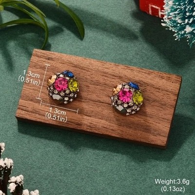 Dazzling Multi Color Crystal Stud Earrings Small Gemstone Round Womens