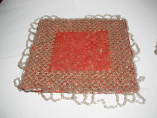 ANT. VICT. RARE PAPER PUNCH BEAD EMBROIDERY FRINGE CANLESTICK LAMP TABLE DOILY