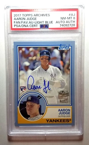 2017 Topps Archives Aaron Judge Rookie Fan Favorites Auto Light Blue /75 PSA 8
