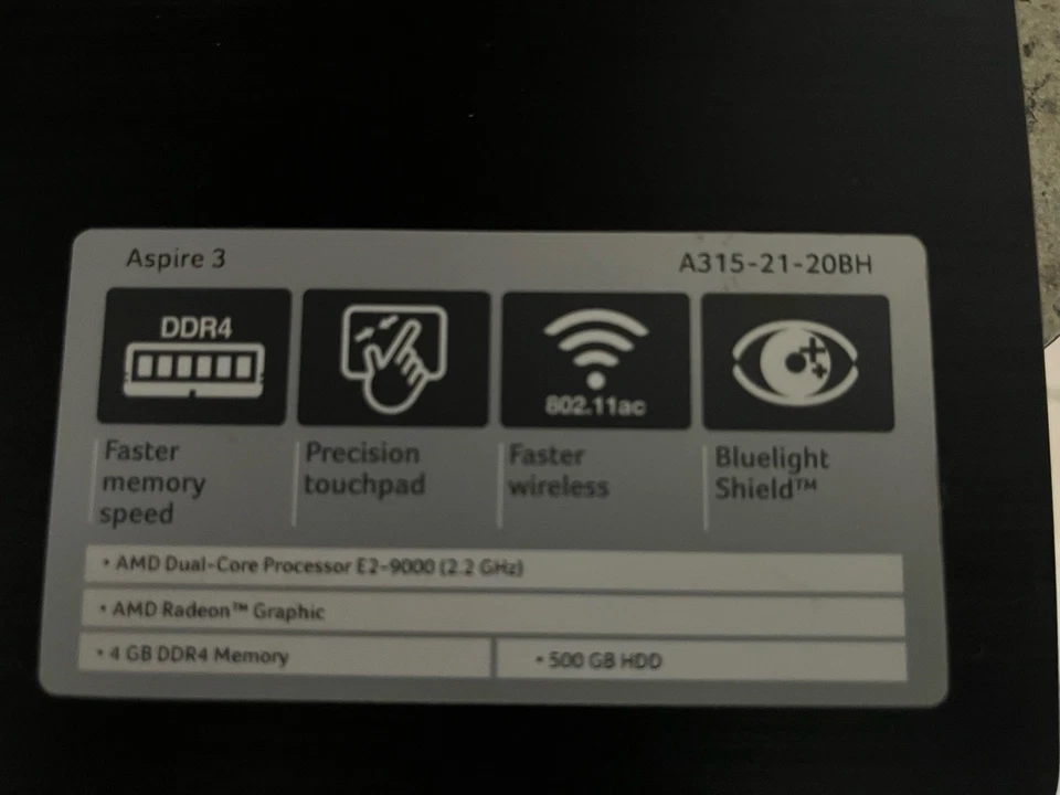 Acer Aspire 3 A315-21 15.6" (256GB SSD, AMD A9-9420e, 1,80 GHz, 8GB) Portatile - Immagine 4 di 4