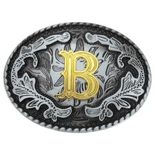 Western Belt Buckle, Initial Letter B Cowboy Belt Buckle, Vintage Silver