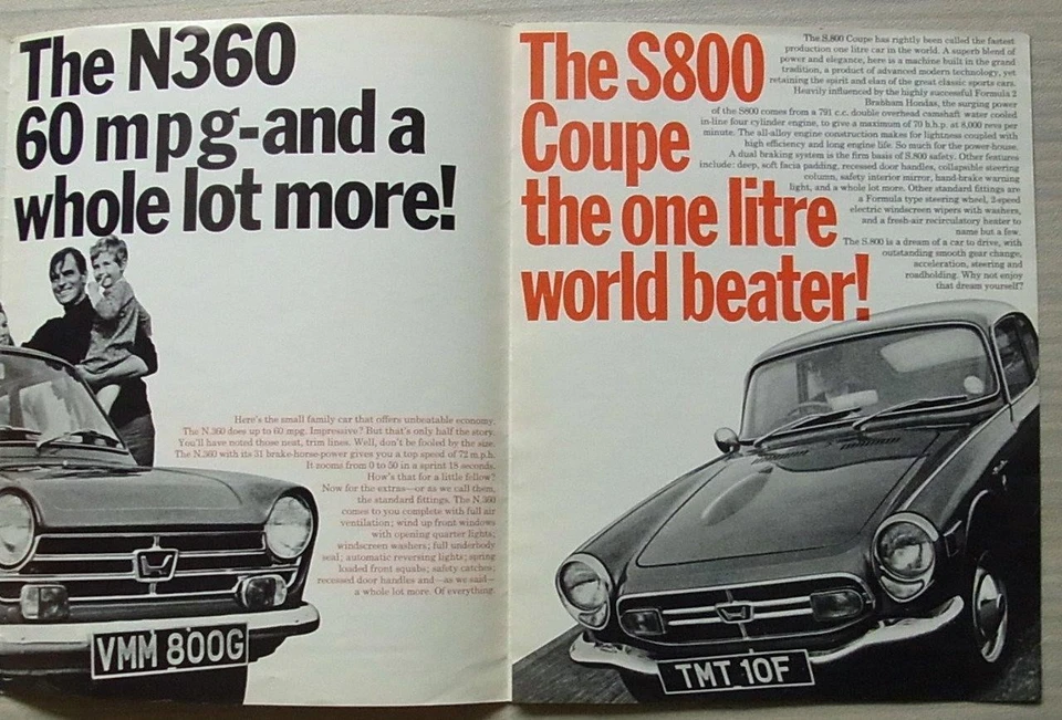 HONDA ALL STARS N360 N600 S800 Car LF Sales Brochure 1968 - Image 3 of 4