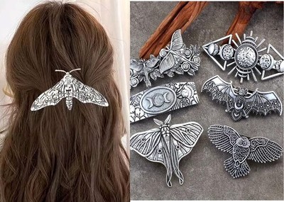 Haarschmuck Haarklammer Haarspange Gothic Gotik Katze Motte Mond Wiking Flederma