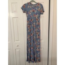 PinkBlush Maternity Floral Maxi Dress Blue Short Sleeve Pocket Medium