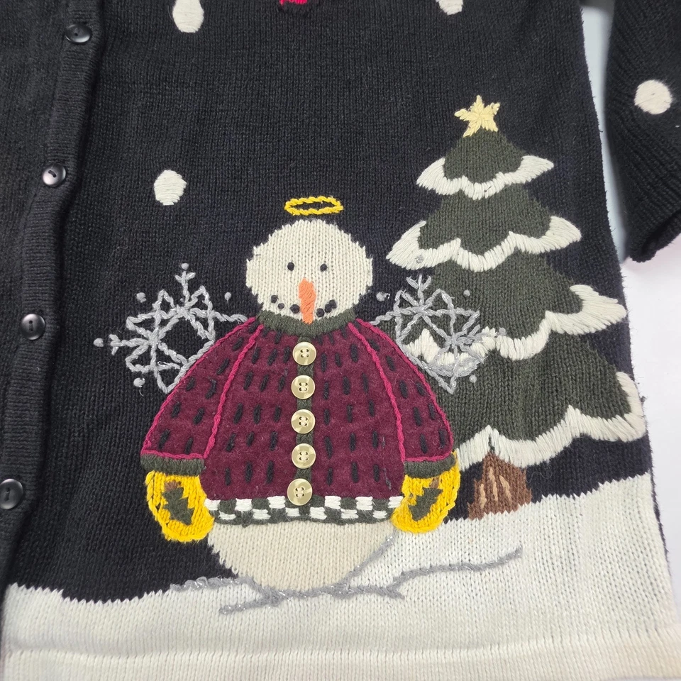 The Quacker Factory All over Print Snowman Cardigan Sweater Women’s 1X Black - Image 4 of 4