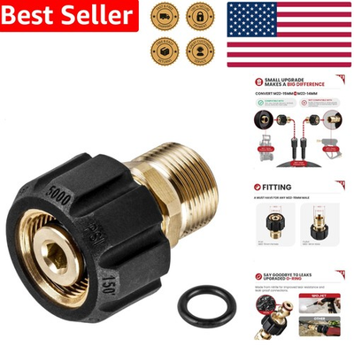 #ad Pressure Washer Adapter M22 15mm Female 14mm Male Brass 5000 PSI Durable Coupler $14.86
