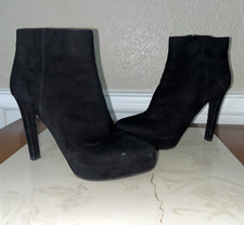 PRADA BLACK SUEDE PLATFORM ANKLE BOOTS 4 1/2' HEELS EXCELLENT CLASSIC 38 1/2