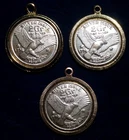 lot of (3) 2 gram .999 silver round ingots set in pendants 6 grams total !!!!!!!