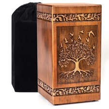 Wooden Cremation Urn for Human Ashes Adult Male Female 250 lbs, Engraved Tree...