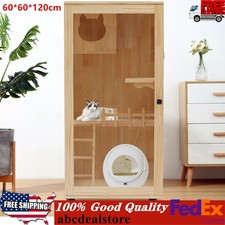 Catio Cage with Ramp and Covered Cat House Kit Wooden Indoor Cat Enclosure