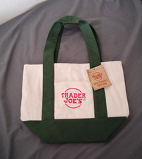 Trader Joe's Mini Canvas Tote Bag Reusable Shopping Tote Beige/Green