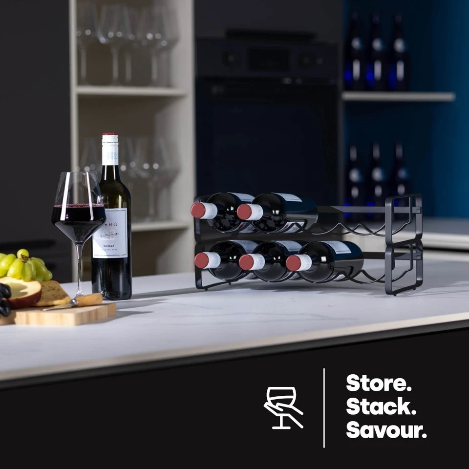 Livivo Modular Wine Rack Set of 2 Matte Black Stackable Steel Bottle Holders - Image 2 of 4