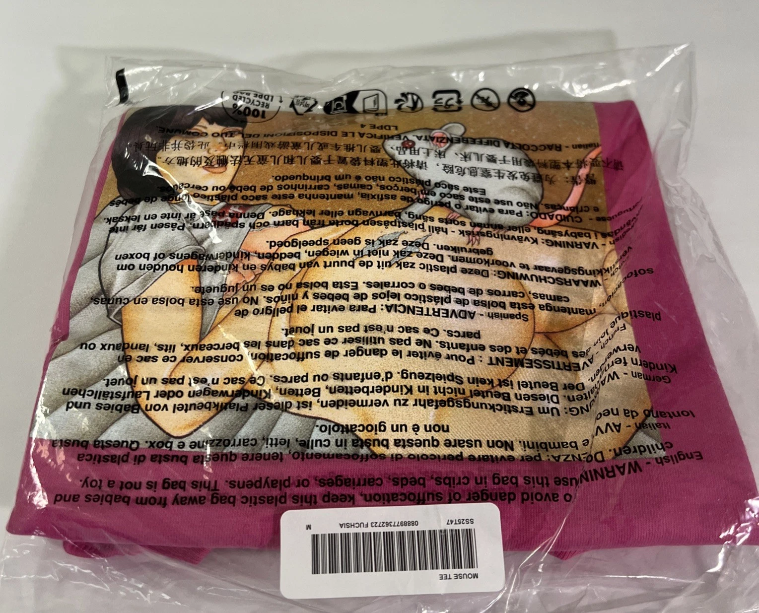 TEE SHIRT SUPREME MOUSE FUCHSIA TAILLE MEDIUM (SS25) SEMAINE 7) (100% AUTHENTIQUE) NEUF