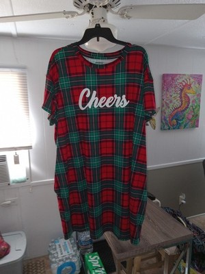Joyspun Plus Size 2X/3X Holiday Sleep Shirt Pajama Gown  Cheers  Plaid. NWOT 