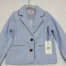 Classic Prep Blazer Kids S 4T/5 Laura Seersucker Blue Nautical Academia Preppy