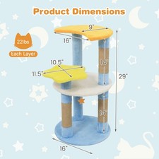 29 Cute Modern Cat Tree w/Star Moon Shaped Platforms, Jute Scratching Posts