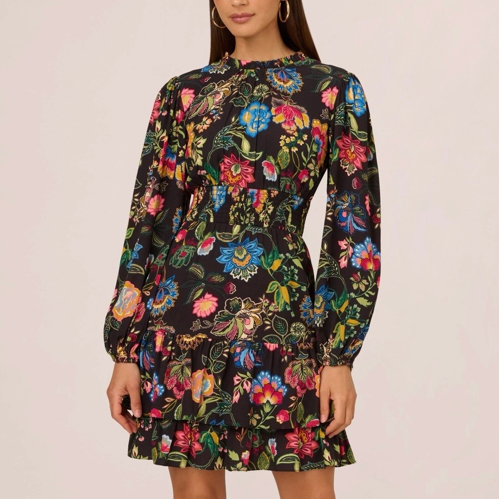 adrianna papell printed short dress Adrianna Papell Printed Short Flounce Dress