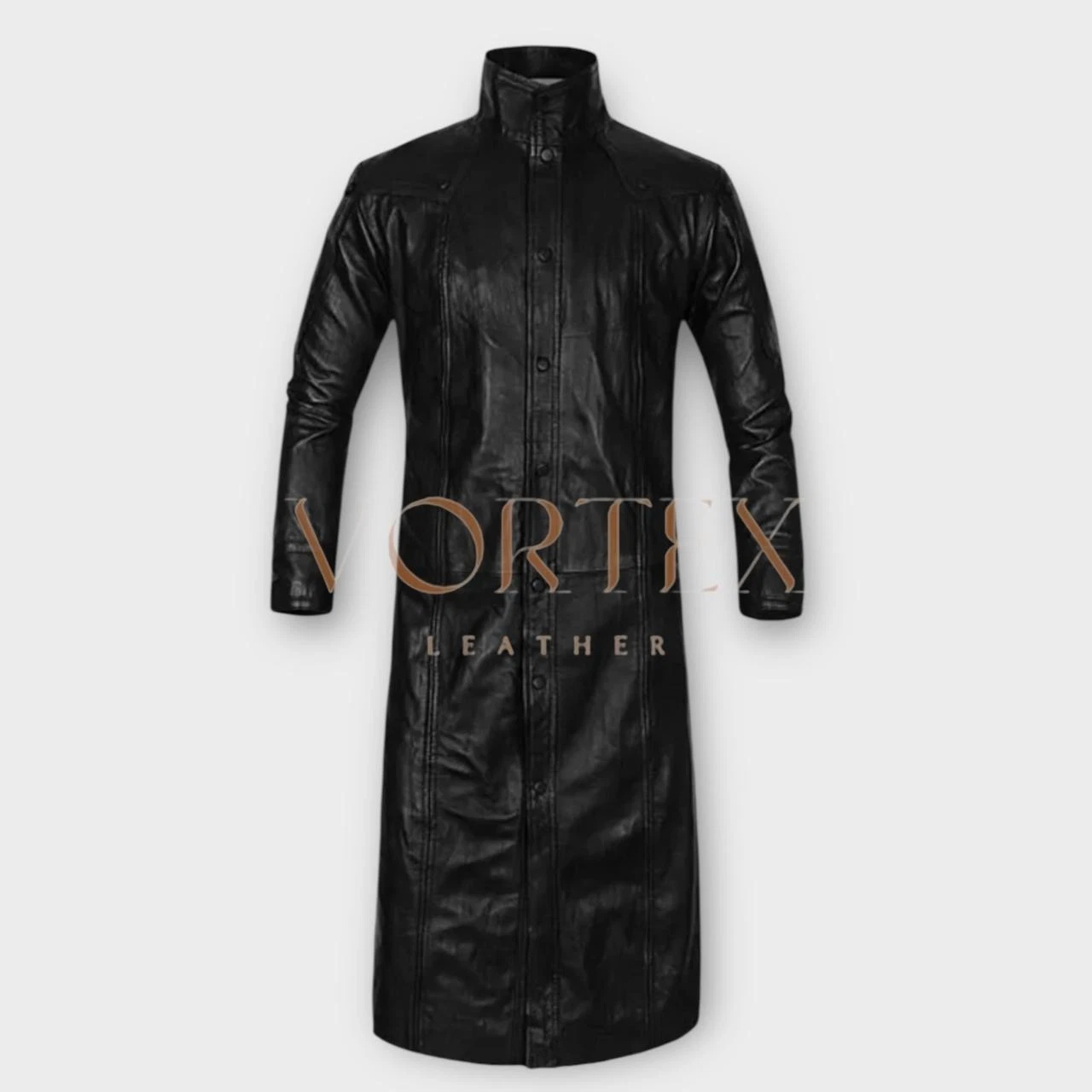 Men's Black Color Style Leather Long Coat In Genuine Soft Lambskin Leather Coat