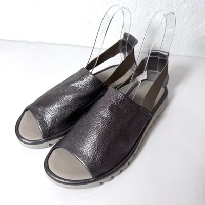 The Flexx Shore Line Sandals Leather Peep Toe Slingback Metallic Pewter Womens 8