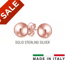 925 Sterling Silver Rose Gold Ball Stud Earrings 6mm Round Bead Women Men