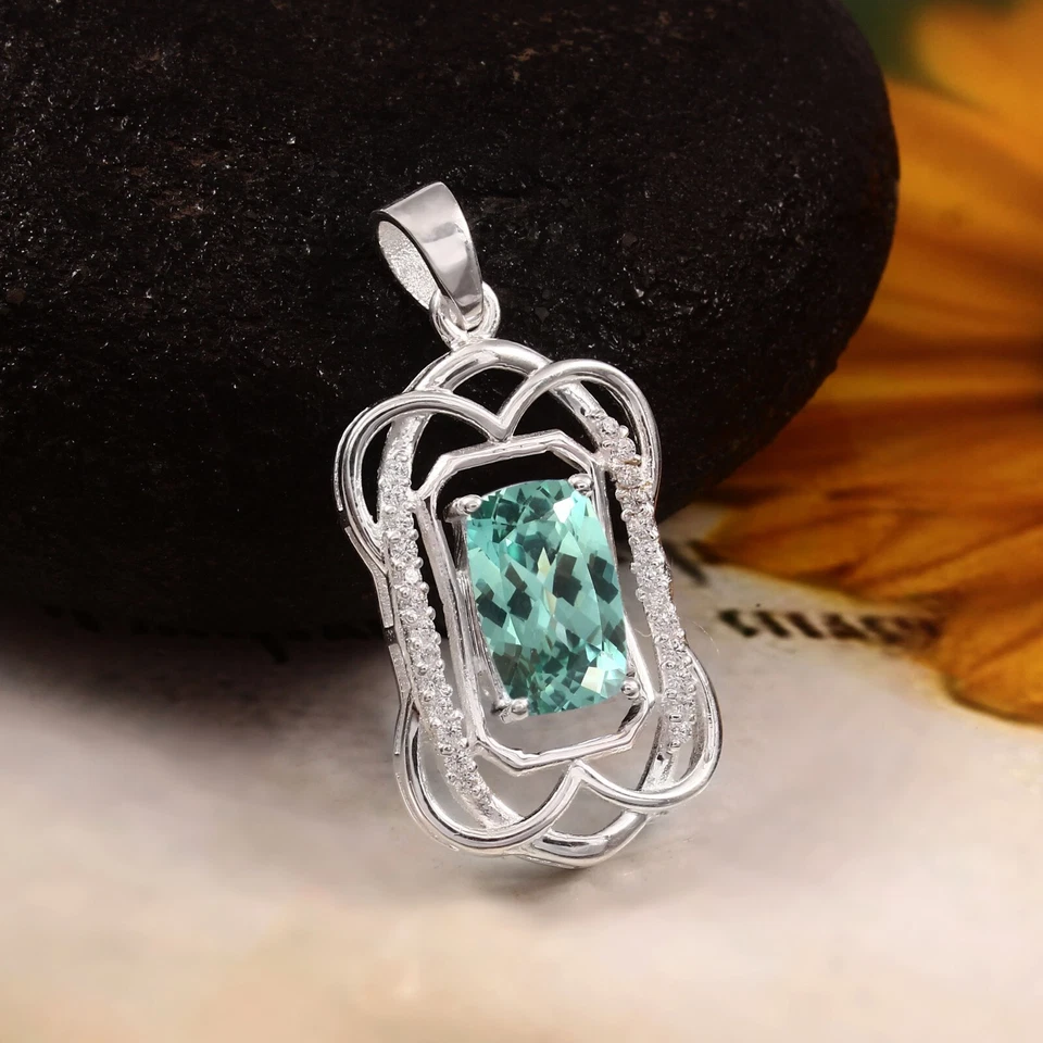 Bel Spinello Verde Di Ceylon A Cuscino In Argento Sterling 925 Gioiello Pendant - Immagine 2 di 4