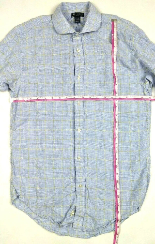 LANDS' END BAIRD MCNUTT Men's Shirt Sz 15 33 Blue Irish Linen Dress Casual - Image 2 of 4