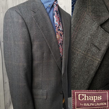 Vintage 80's Ralph Lauren Chaps Mens Blazer 42L Gray Plaid Wool USA Sport Coat