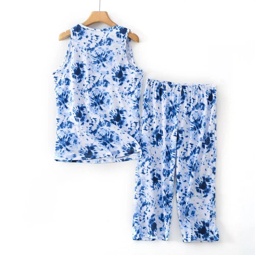 Womens Capri Set Sleepwear Soft Pajamas Sleep Nightshirts Print Cotton Nightwear - Bild 9 von 27