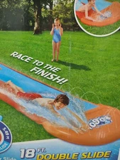 H2OGO! 18ft Double Lane Slip N Slide Water Slide with Drench Pool by Bestway NEW