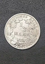 Germany silver coin 1907 A 1/2 half mark Wilhelm II - Crowned Imperial Eagle