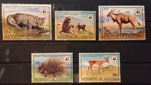 Lesotho,baboon S.C.#351-55 s.c.v.$28+ MNH WWF,Complete set of 5 as issued in 82