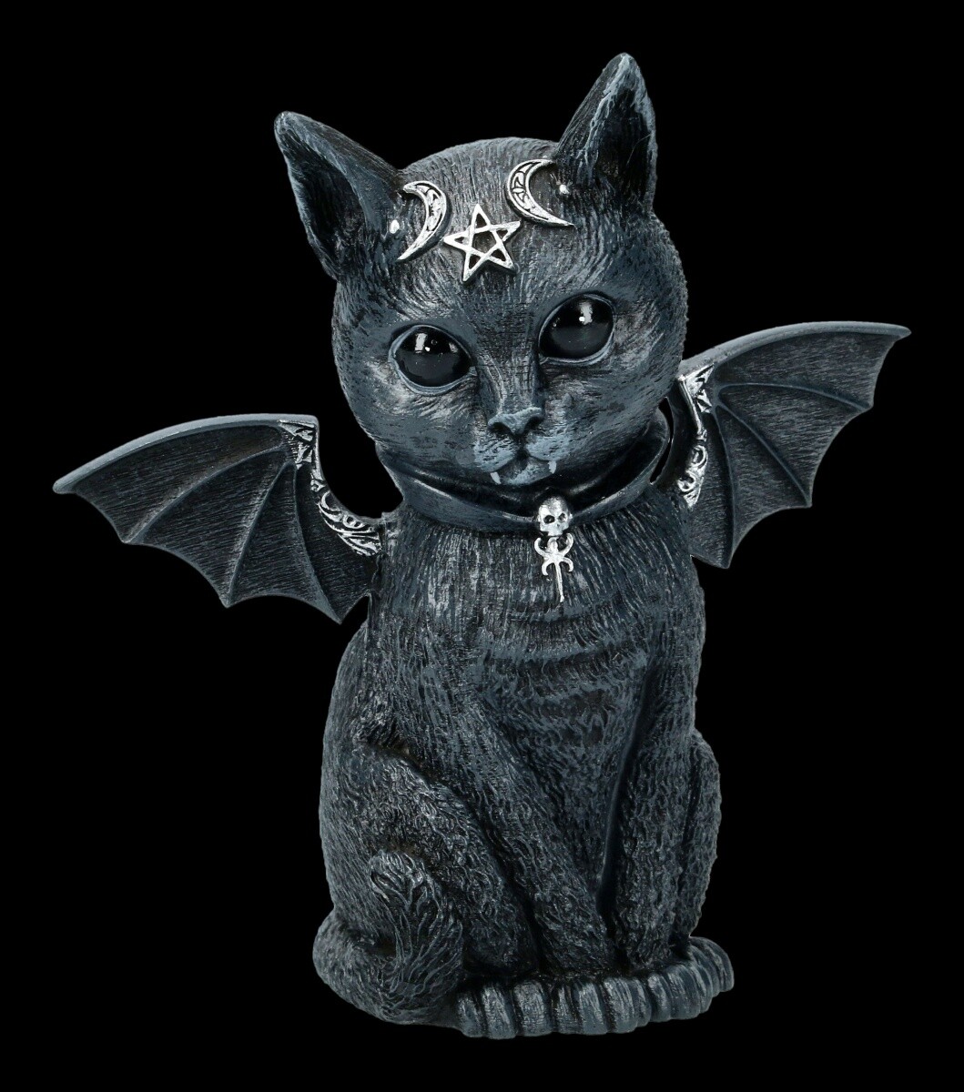 Occult Cat Figure with Wings - Malpuss - Gothic Kitten Vampire Decoration Statue