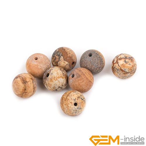 Natural Yellow Picture Jasper Stone Frosted Matte Round Jewelry Making Beads 15" - Bild 5 von 49