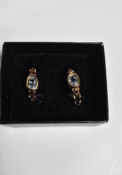 Technibond Gemstone Byzantine Hoop Earrings 14K Yellow Gold Plated Silver - Imagem 2 de 4