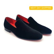 New Men's Black Velvet Slipper Loafer Shoes Formal Slip On Wedding Prom Loafers