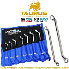 7PC US PRO DOUBLE ENDED OFFSET RING SPANNER SET 6-19MM 75 DEGREE CR-V WRAP POUCH