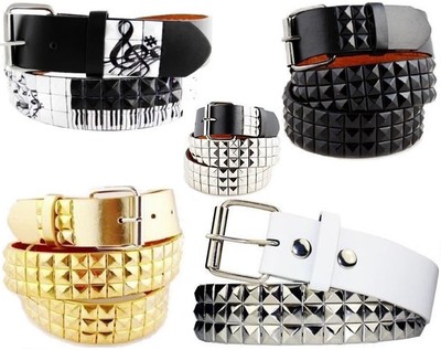 Music Notes Piano Whites Studded Leather Belt Jeans Dress Casual