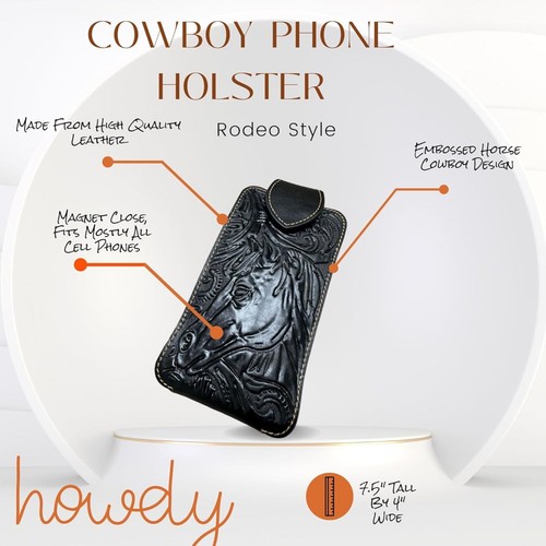 7" HORSE FLORAL POUCH BELT LOOP & CLIP HOLSTER WESTRN LEATHER UNIVERSAL #EH12850 - Picture 31 of 33