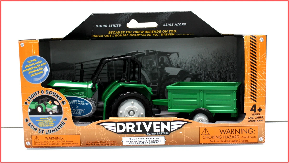 Driven by Battat Micro TRACTOR & Detachable Wagon -Lights & Sounds Green  🌟NEW🌟