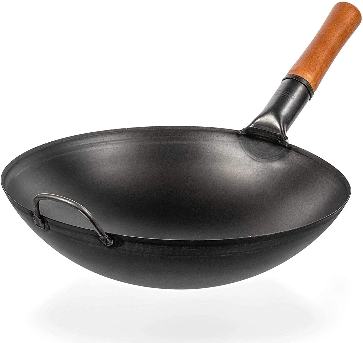 Large Iron Wok with Wooden Handle Pre-Seasoned Fry Pan Cookware Iron Kadhai