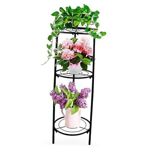 Indoor Outdoor, 34" Tall Wrought Iron Flower Pot 3 Tier Metal Plant