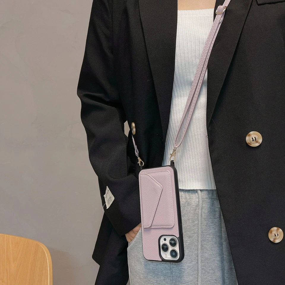 Lanyard Case With Card Wallet For iPhone 16 Pro Max 15 14 13 12 11 Leather Cover - Image 2 of 4